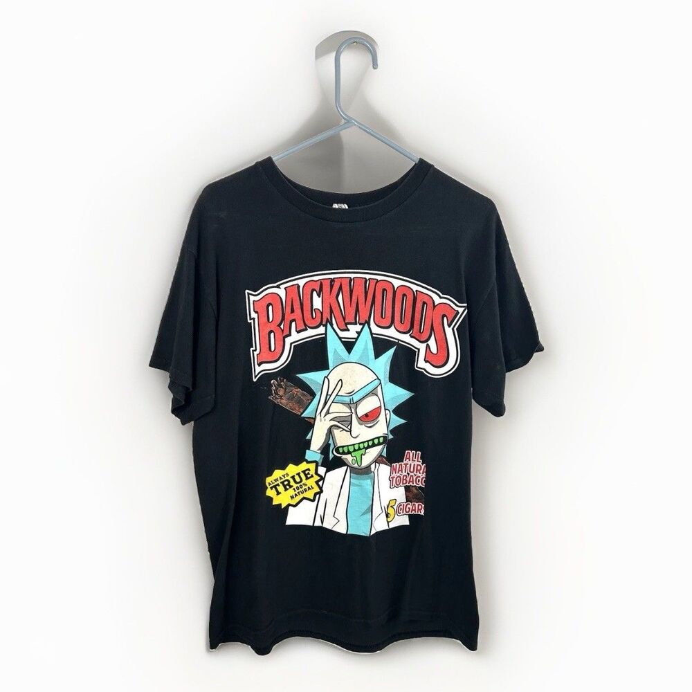 Rick and Morty Backwoods 5 Cigars Black T-Shirt Size Large